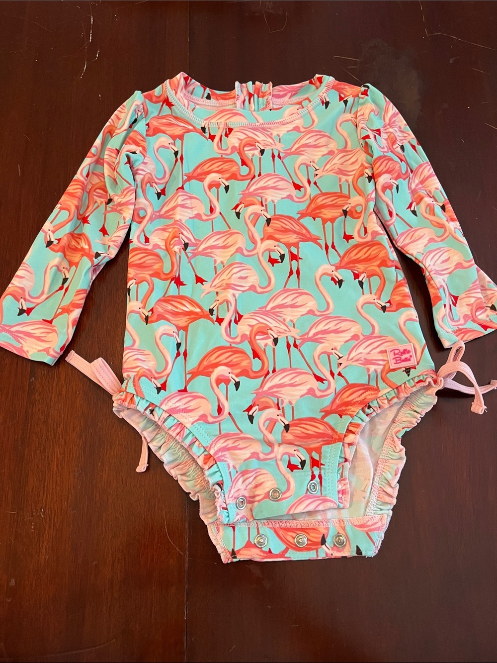 Ruffle Butts Flamingo Print One-Piece Swim - Pink & Aqua